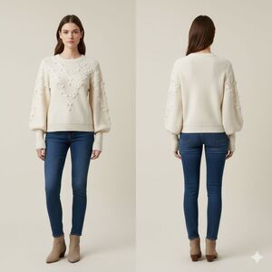 Autumn Cashmere Cream Popcorn Cable Knit Sweater Womens Size Small